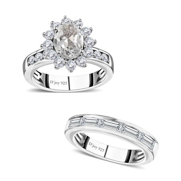 NWT White Topaz Set of 2 Rings in Platinum Over Sterling Silver 4.75 ctw - Picture 5 of 9
